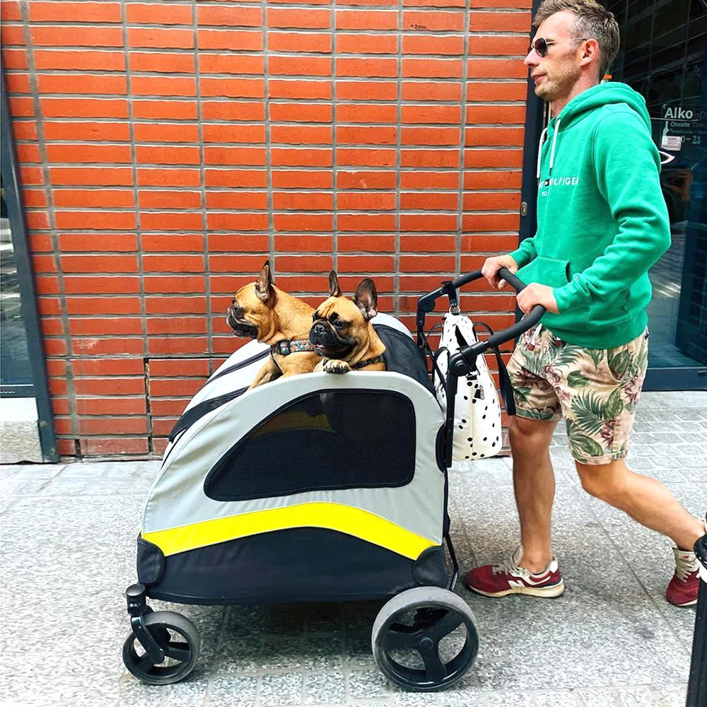 Foldable Dog Stroller Cart With 4 Wheel Swivel Travel Wagon