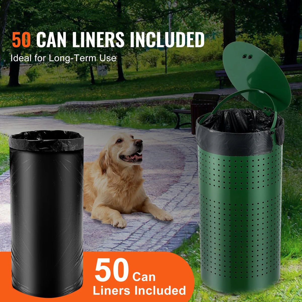 VEVOR Outdoor Dog Waste Trash Can With Lid Galvanized Steel