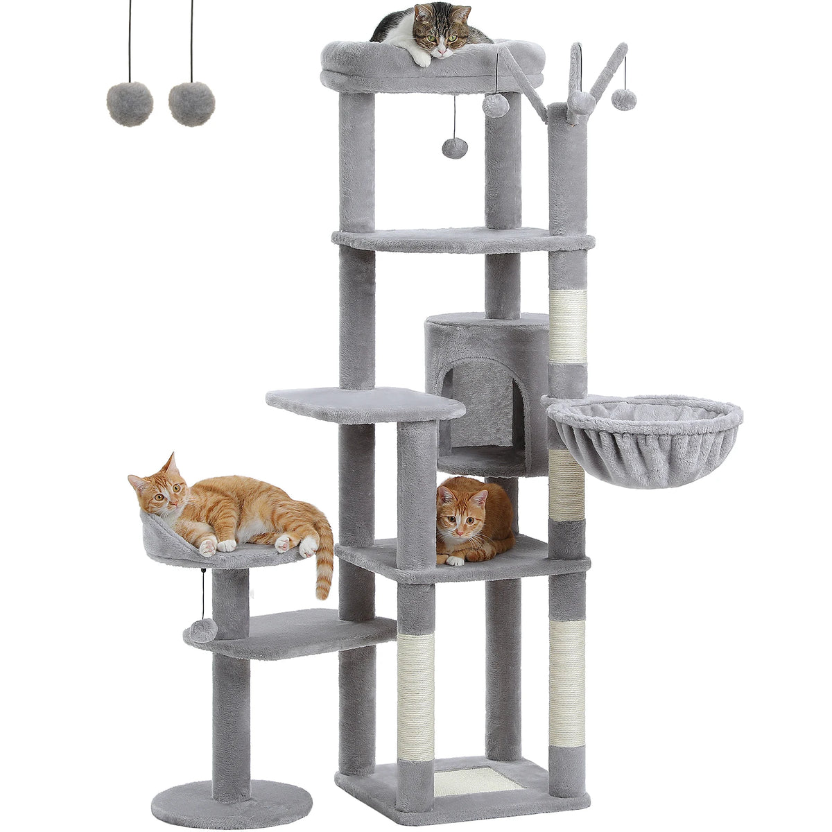 PEQULTI Large Indoor Cat Tower With Scratching Posts And Hammock