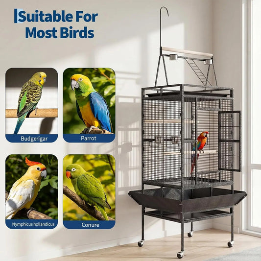 Large Metal Bird Cage With Stand For Parrots And Cockatiels