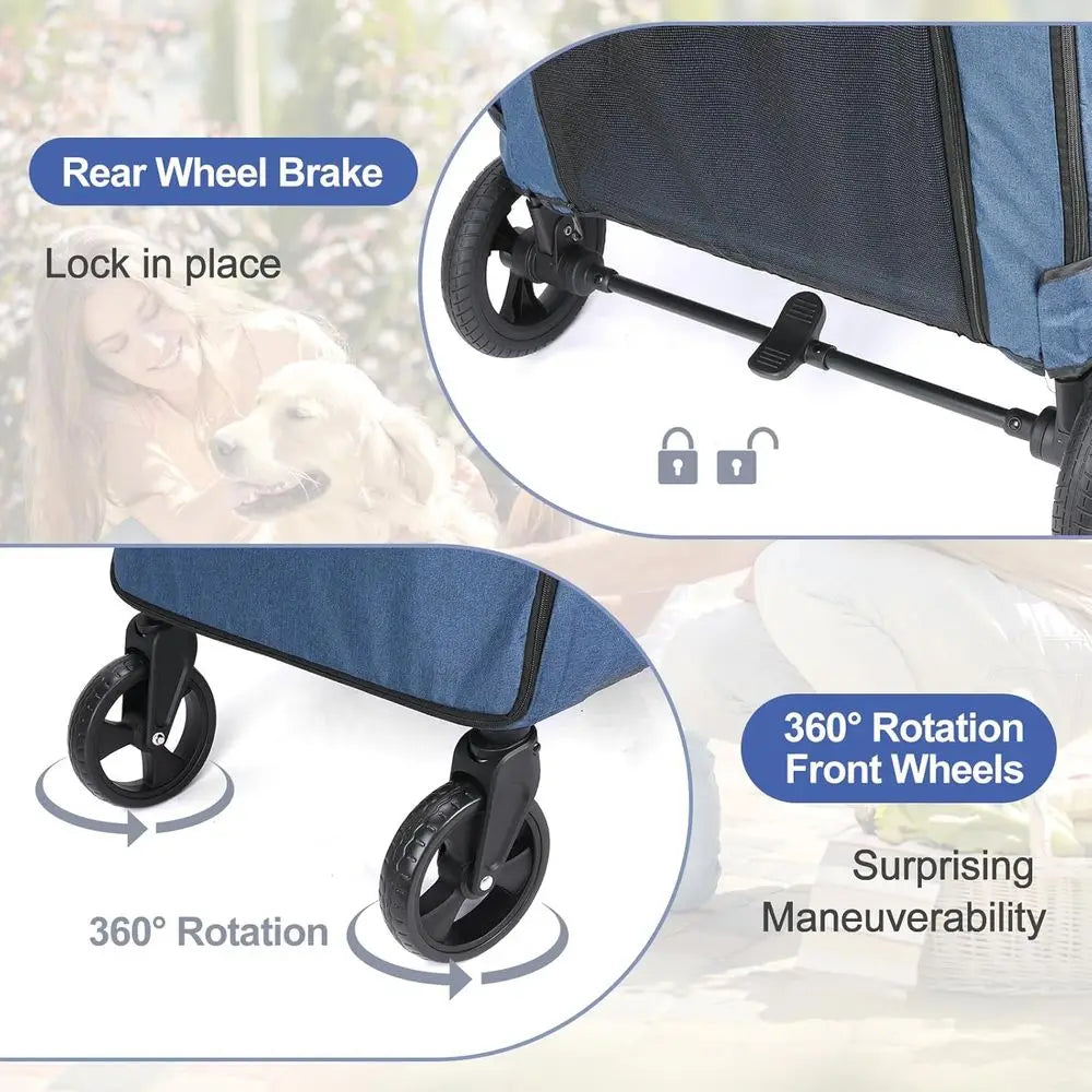 Dog Travel Stroller With Heavy Duty Wheels And Adjustable Handle