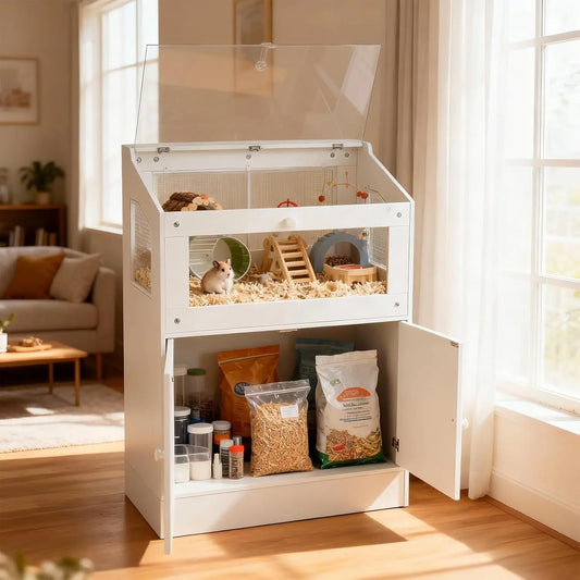 HiMISS Ventilated Acrylic Small Pet Cage With Storage Cabinet