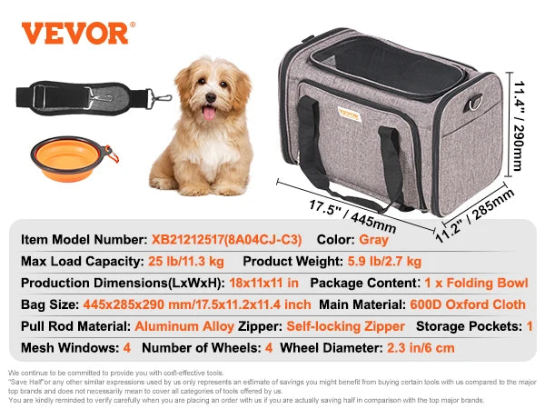 Wheeled Pet Carrier Backpack With Telescopic Handle And Shoulder Strap