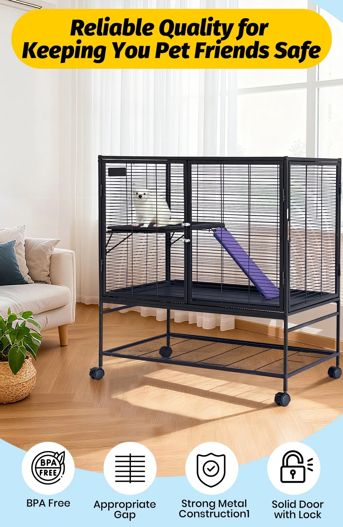 HiMISS Metal Small Animal Cage With Removable Ramp And Tray
