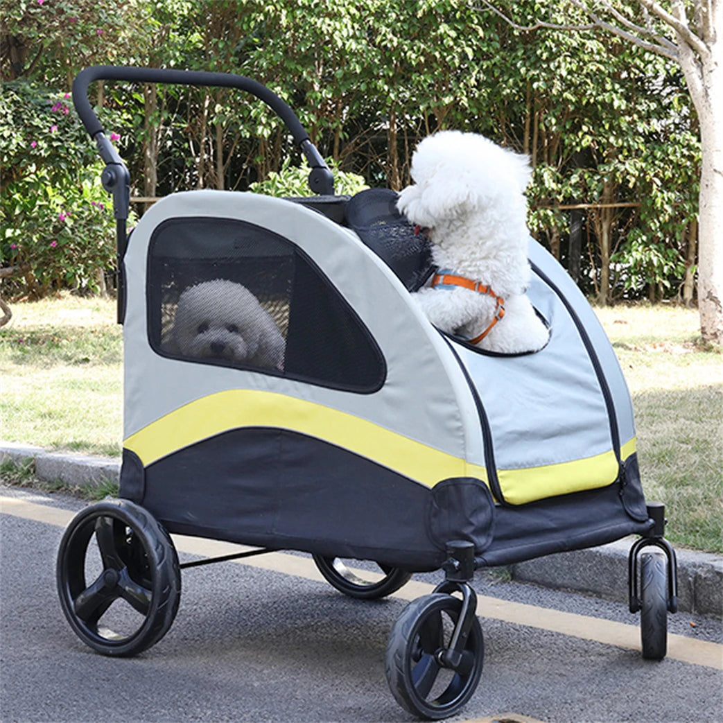 Foldable Dog Stroller Cart With 4 Wheel Swivel Travel Wagon
