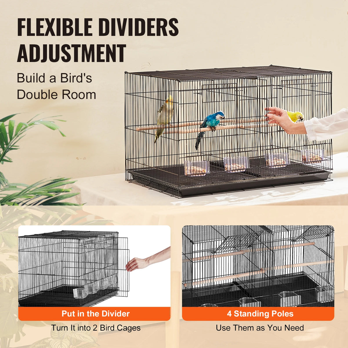 SucceBuy Divided Flight Bird Cage With Handle And Perch