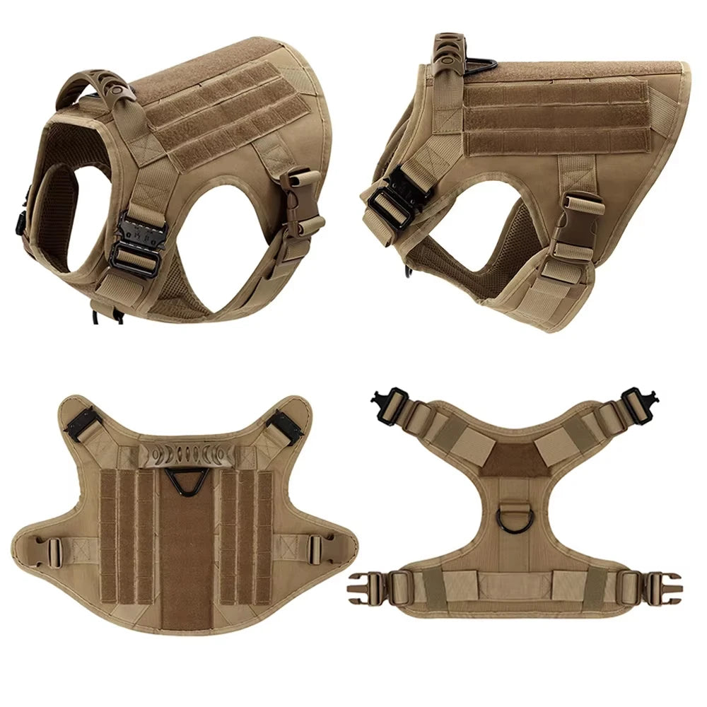 Tactical Dog Harness Collar Leash Set With Quick Release Buckle