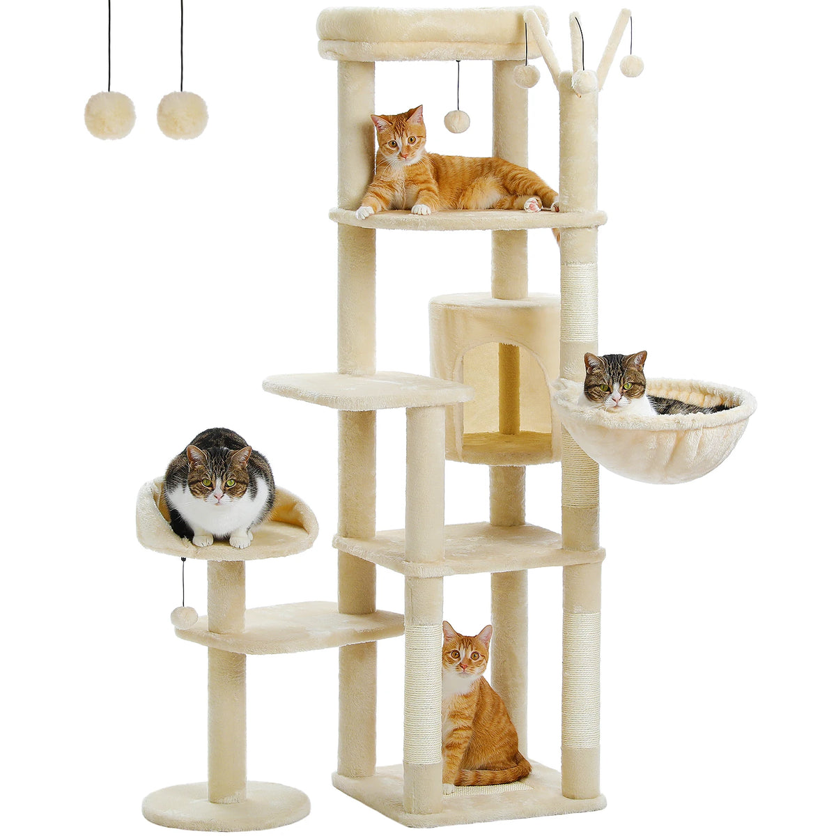 PEQULTI Large Indoor Cat Tower With Scratching Posts And Hammock