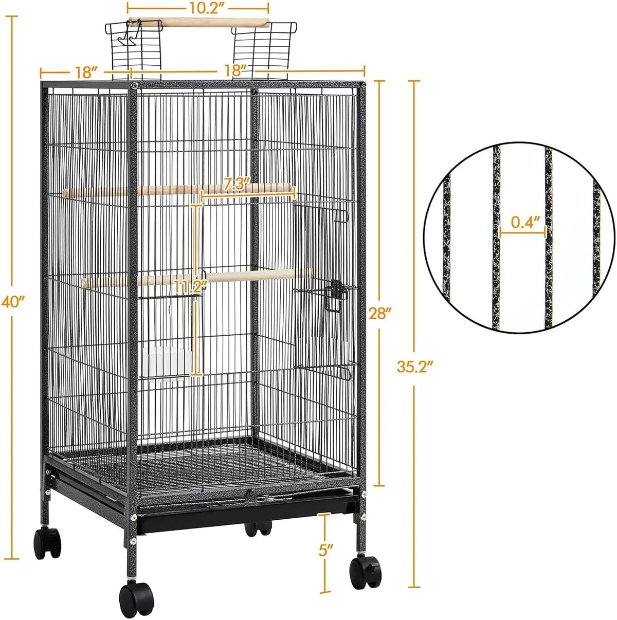 HiMISS Bird Cage With Rolling Stand Open Top For Budgies