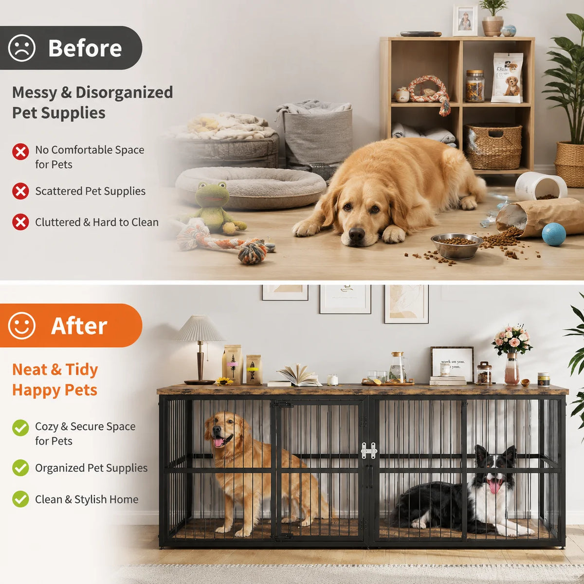 Heavy Duty Wooden Double Dog Crate Furniture Storage Cabinet