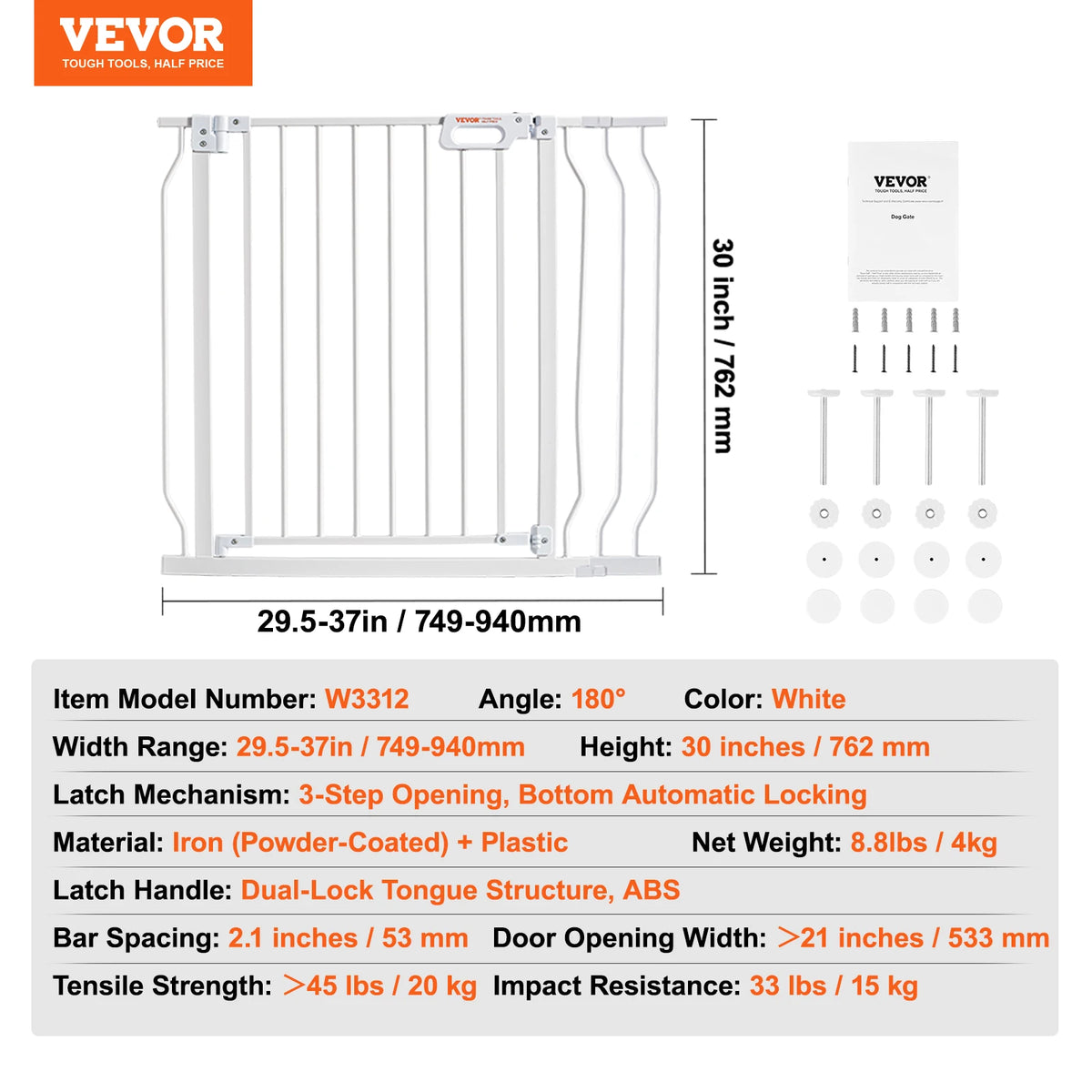 SucceBuy Stainless Steel Pressure Mount Baby Pet Security Gate