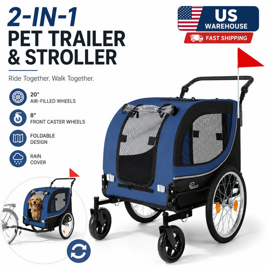 2 In 1 Pet Bike Trailer Stroller With Foldable Design