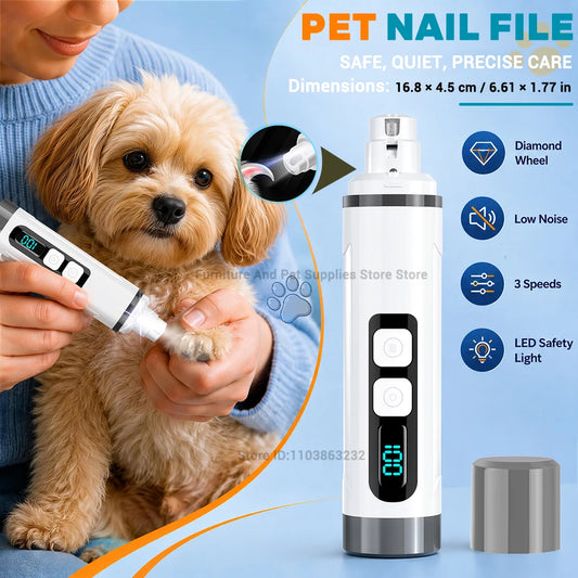 Electric Pet Nail Grinder With 3 Speed Settings LED Light