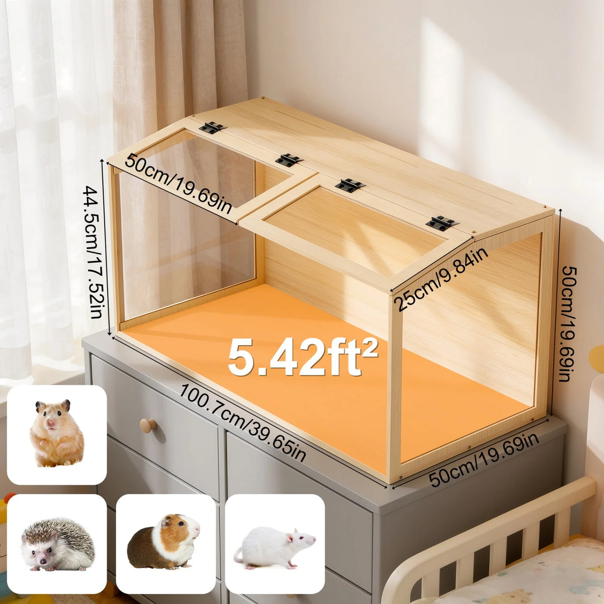 Chewproof Wooden Hamster Habitat Featuring Tempered Glass And Led Lighting