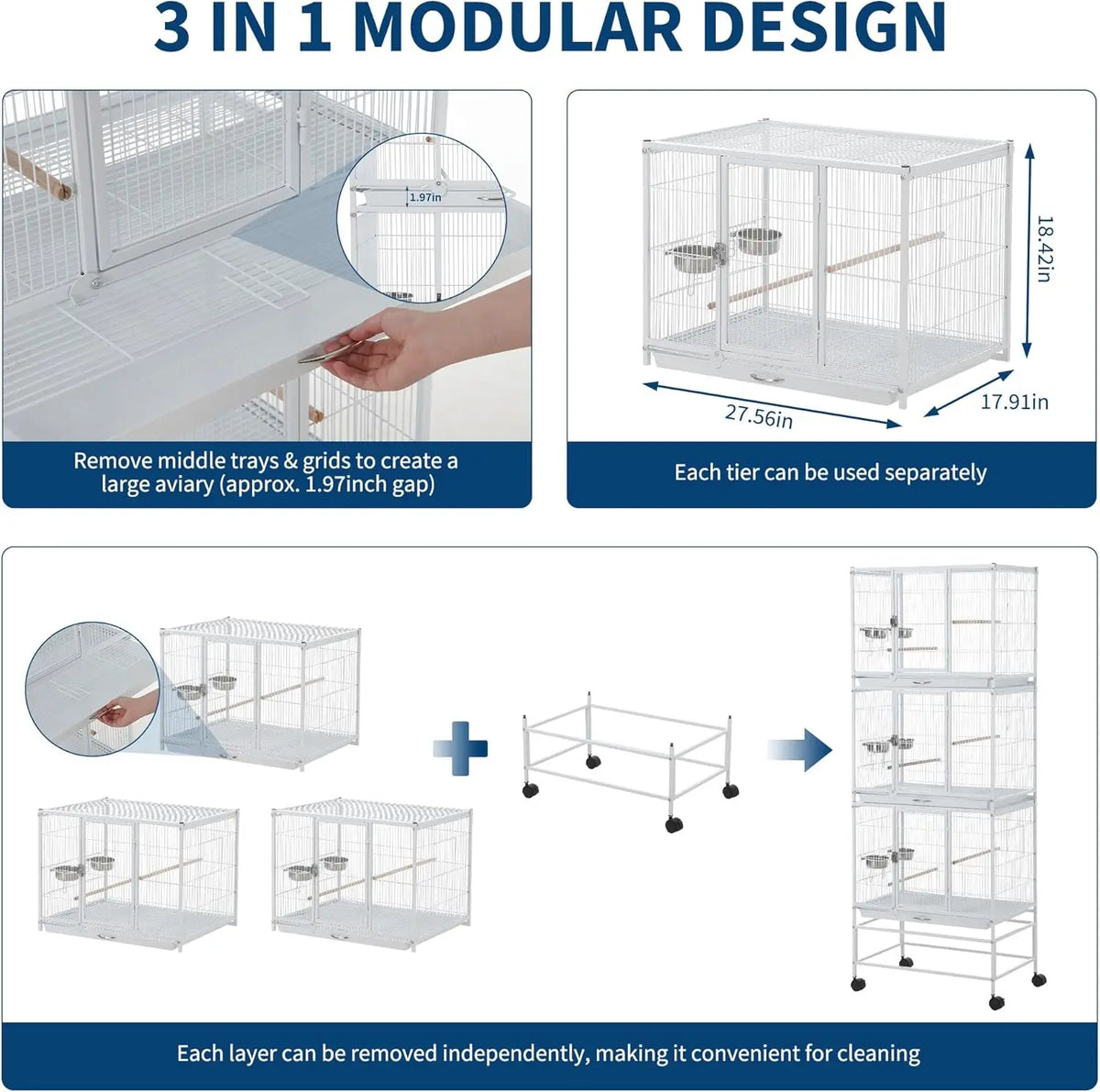 HiMiss Heavy Duty Divider Bird Cage with Steel Trays
