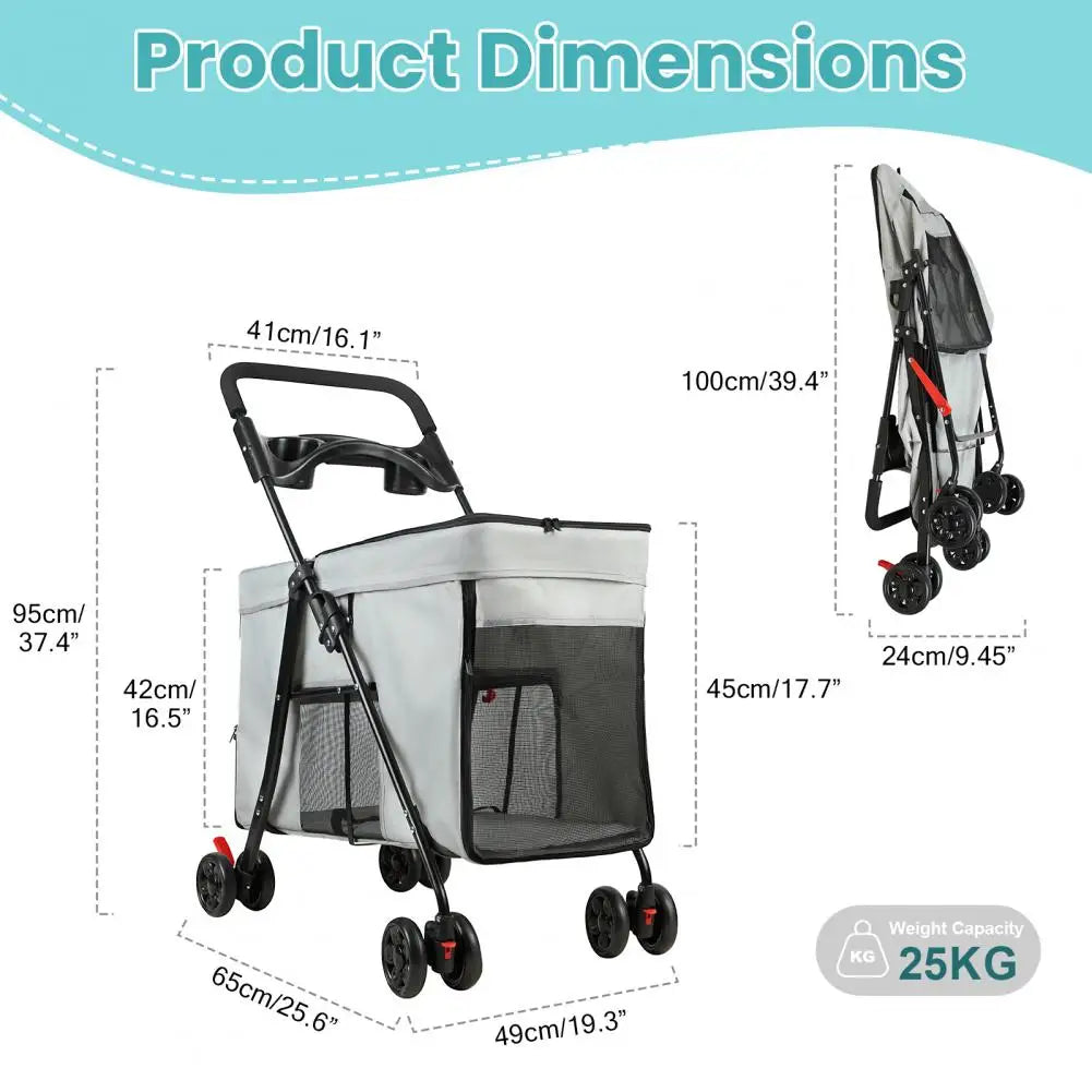 Foldable Dog Stroller With 360 Degree Wheels And Ventilation Windows