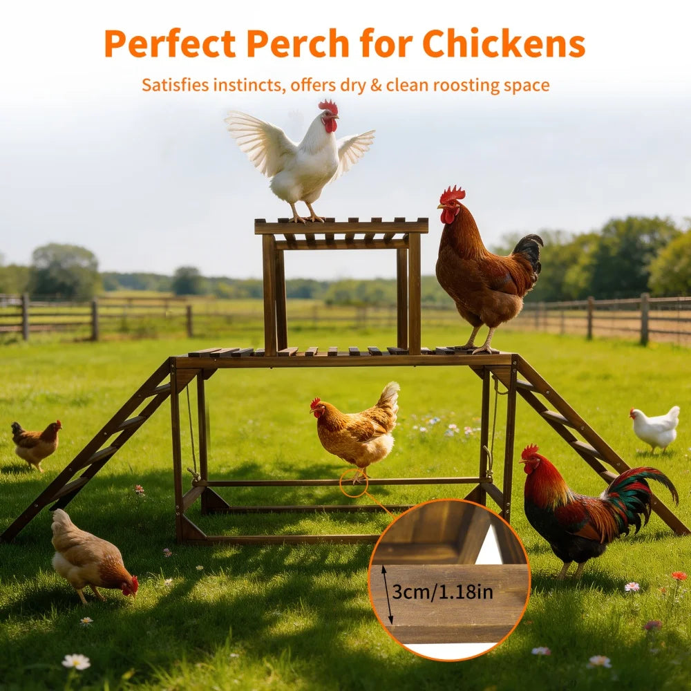 Solid Wood Chicken Perch With Swing Ladder Roosting Bar