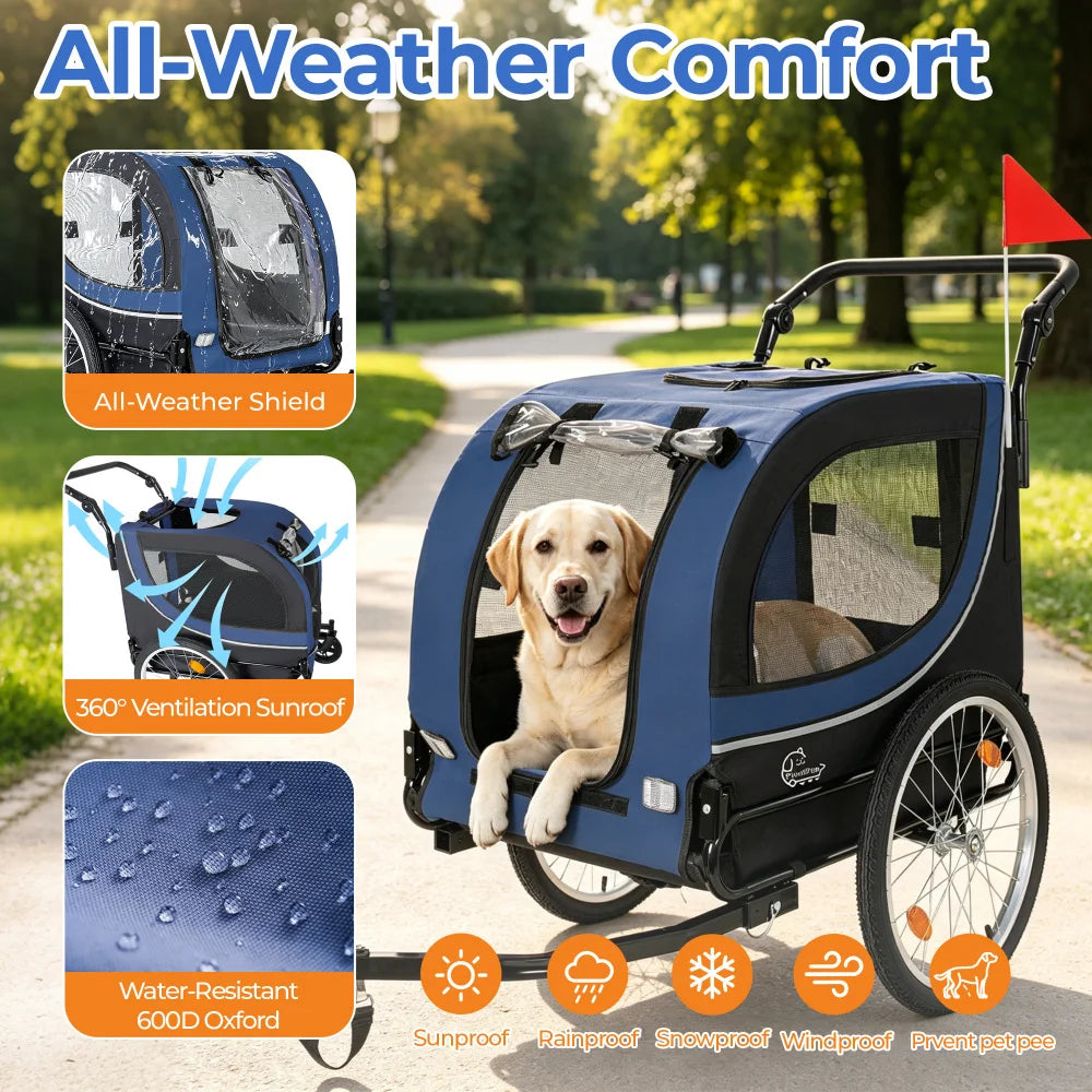 2 In 1 Pet Bike Trailer Stroller With Foldable Design