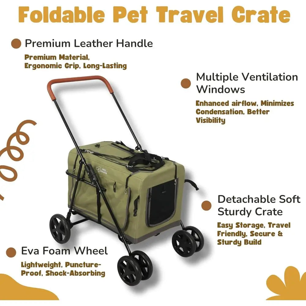 Portable Pet Stroller With Detachable Carrier For Dogs And Cats