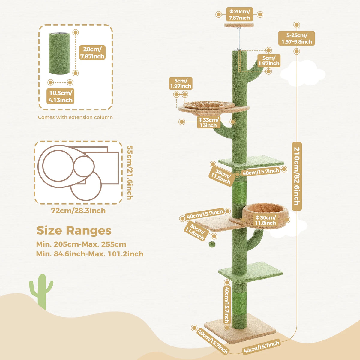 PEQULTI Cat Tower With Sisal Scratching Post And Hammock