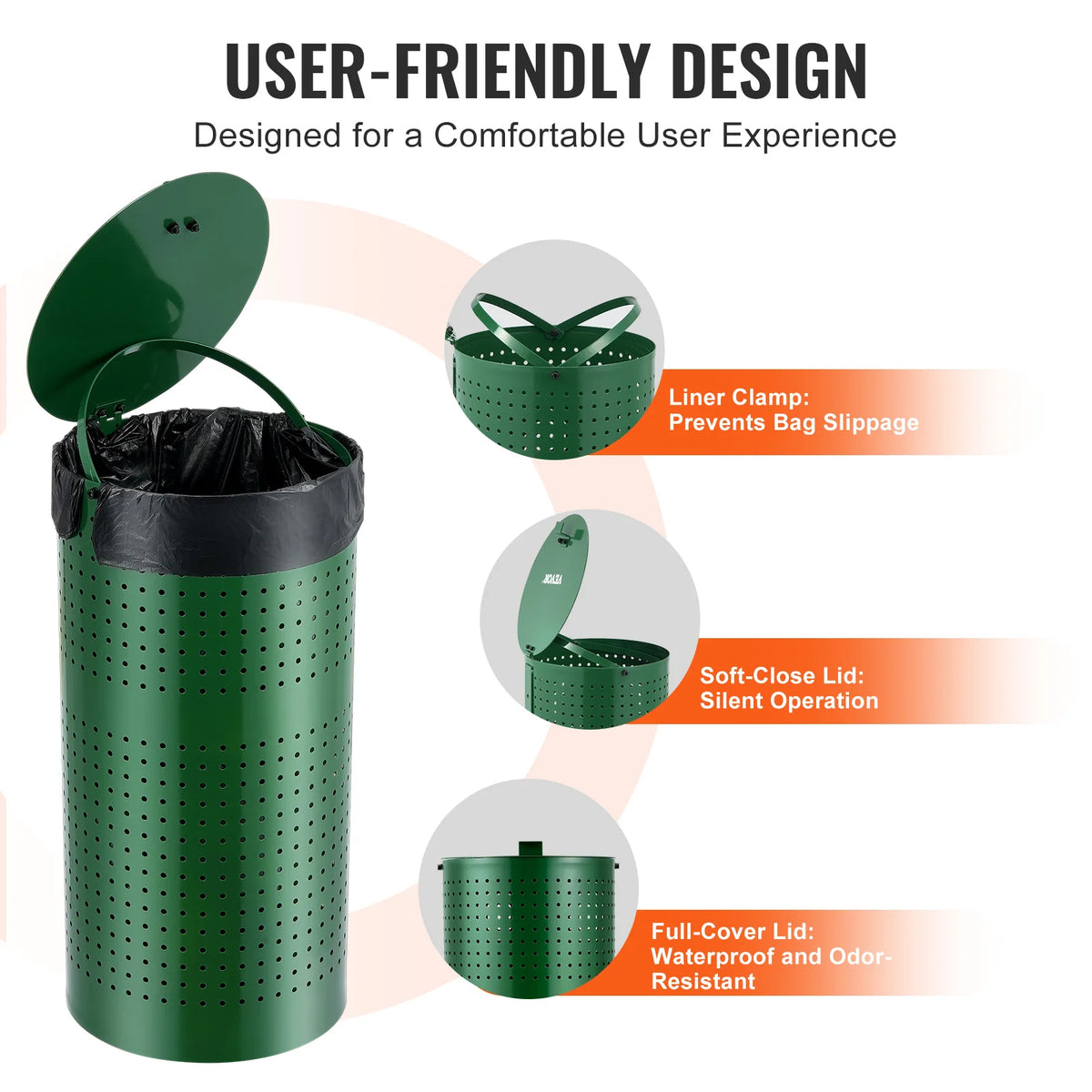 VEVOR Outdoor Dog Waste Trash Can With Lid Galvanized Steel