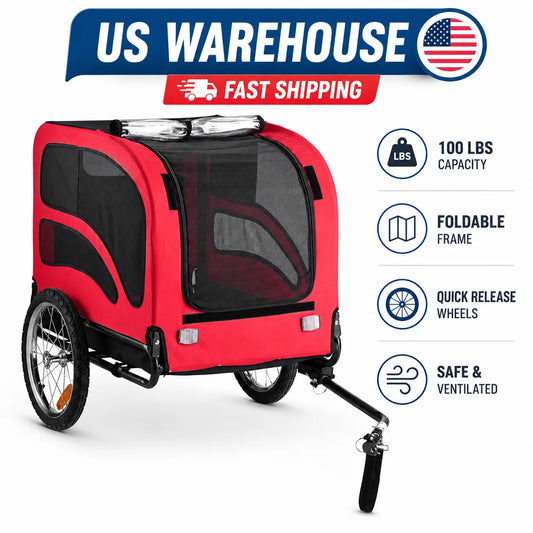 Foldable Dog Bike Trailer With Quick Release Wheels And Safety Features