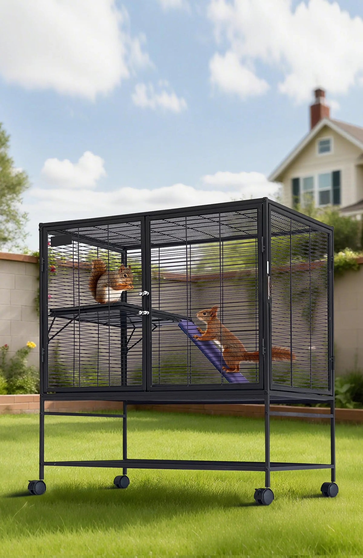 HiMISS Metal Small Animal Cage With Removable Ramp And Tray