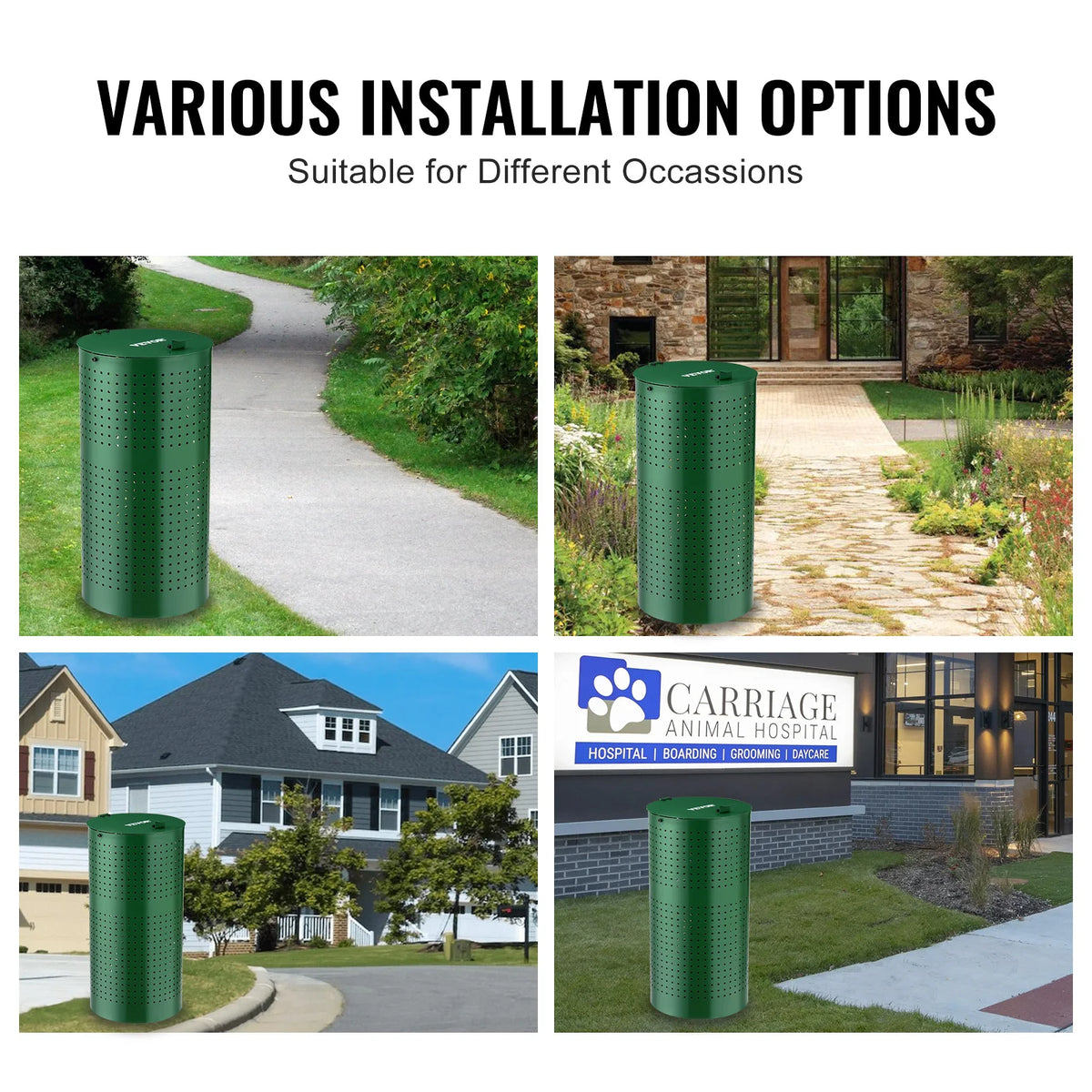 VEVOR Outdoor Dog Waste Trash Can With Lid Galvanized Steel