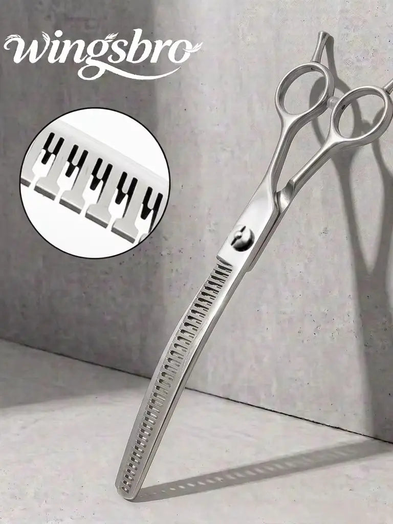 Silver Down Curved Pet Grooming Scissors, Wingsbro 7 Inches Professional Thinning Shears for Groomer and Home Use