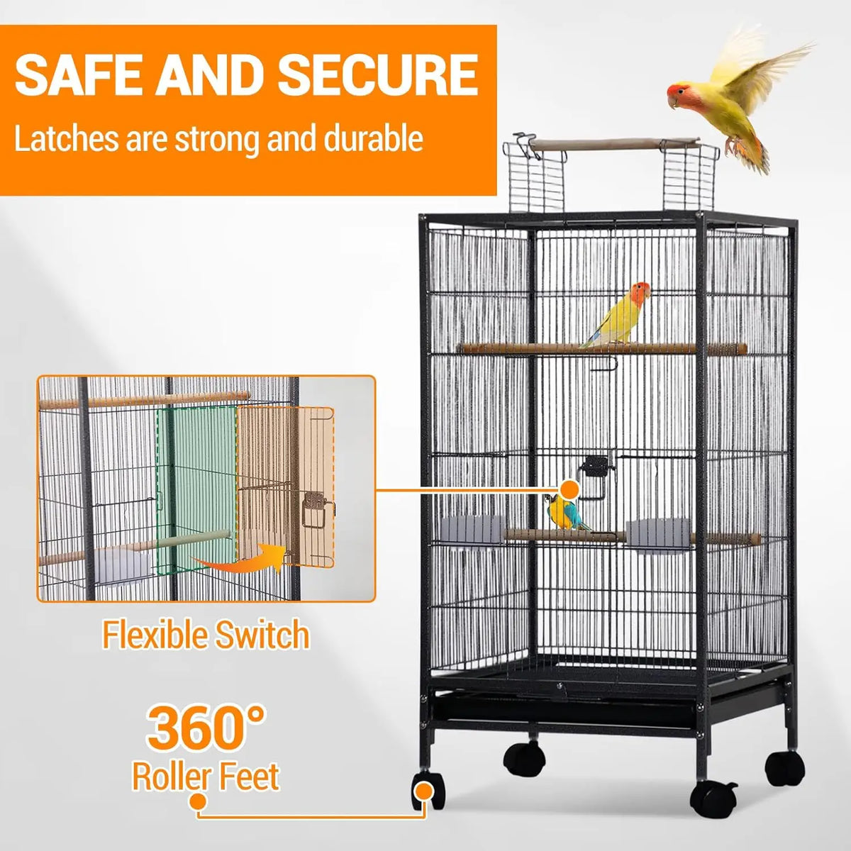 HiMISS Bird Cage With Rolling Stand Open Top For Budgies