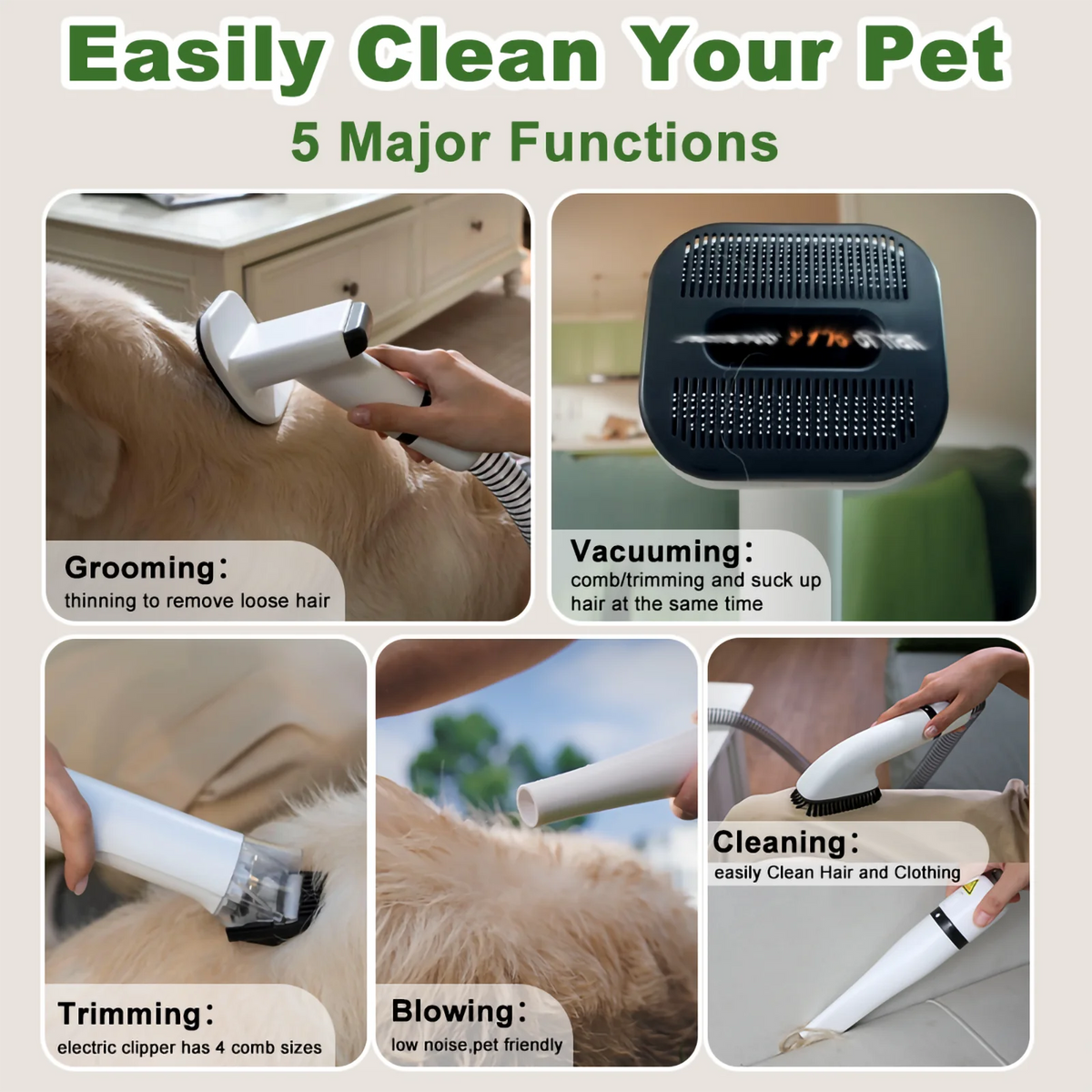 Professional 5 In 1 Pet Grooming Vacuum Dryer Trimmer Kit