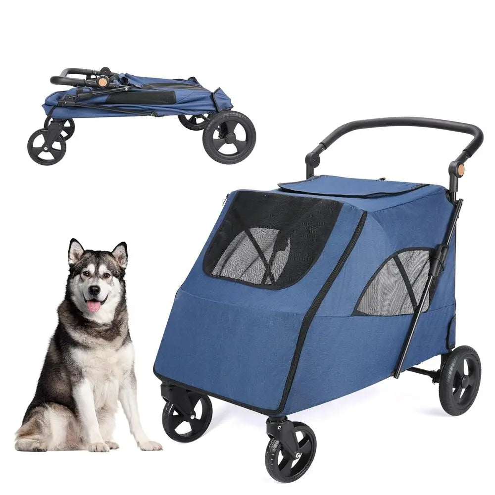 Dog Travel Stroller With Heavy Duty Wheels And Adjustable Handle