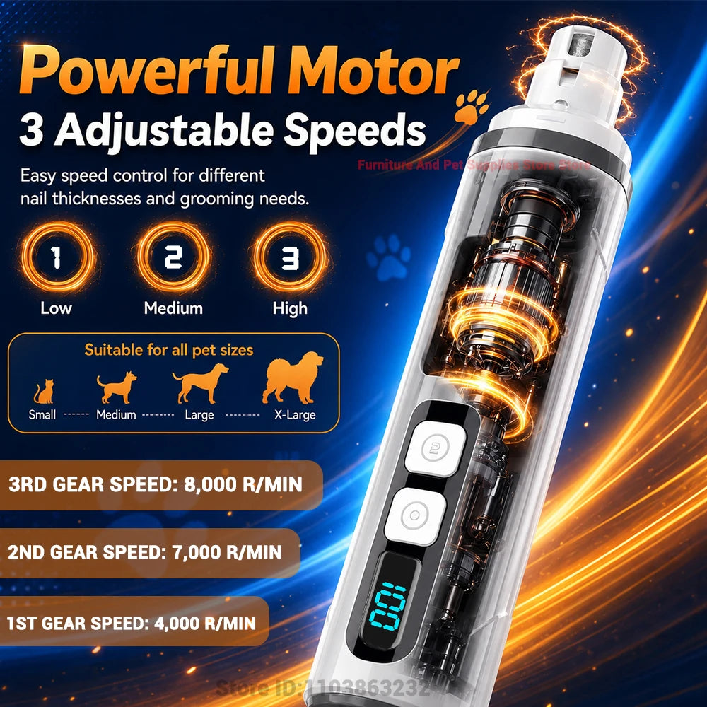 Electric Pet Nail Grinder With 3 Speed Settings LED Light