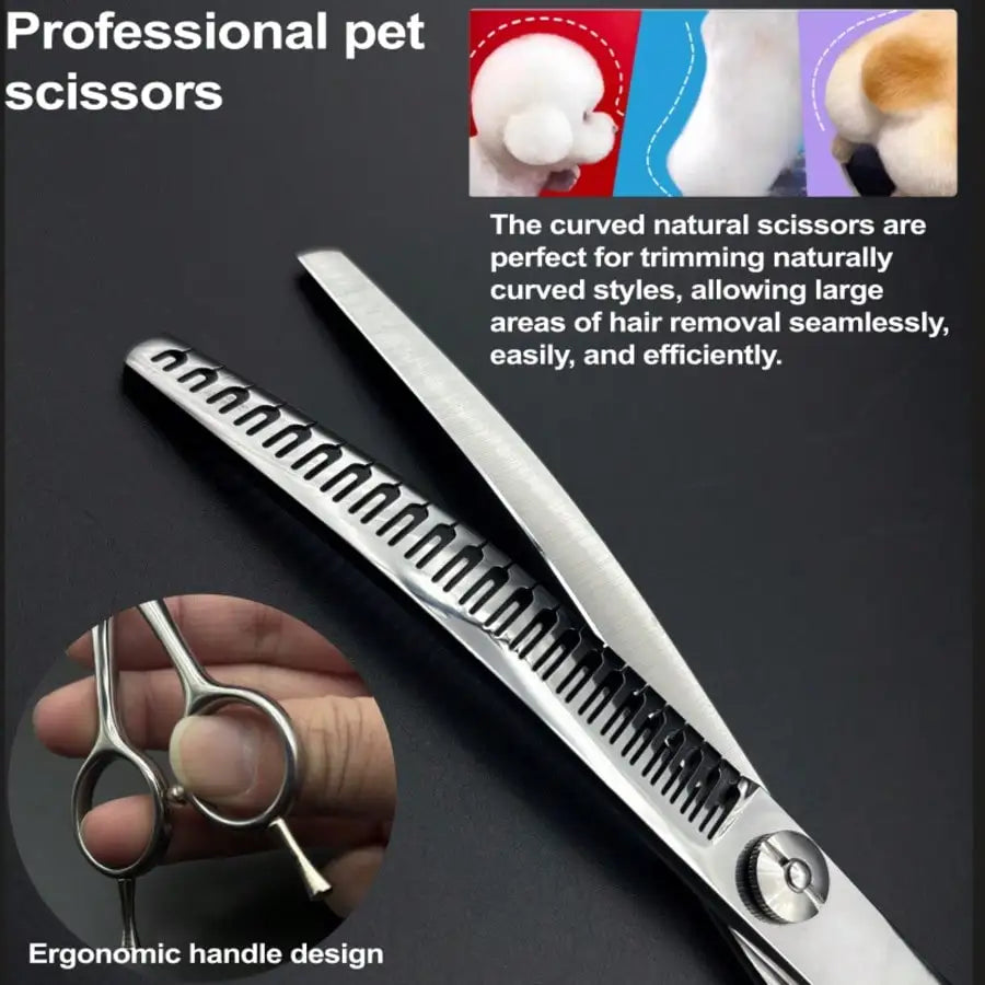 Silver Down Curved Pet Grooming Scissors, Wingsbro 7 Inches Professional Thinning Shears for Groomer and Home Use