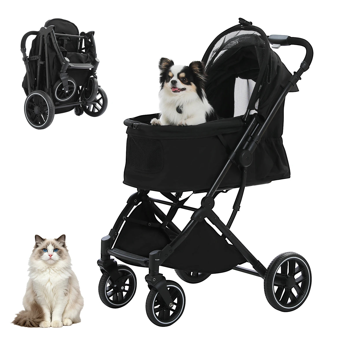 PAWZ Road Foldable Pet Stroller With Reversible Handle And Storage