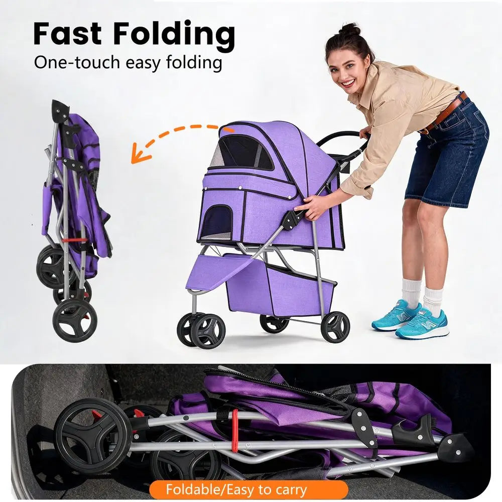 Pet Stroller Carrier For Dogs And Cats With Waterproof Mesh