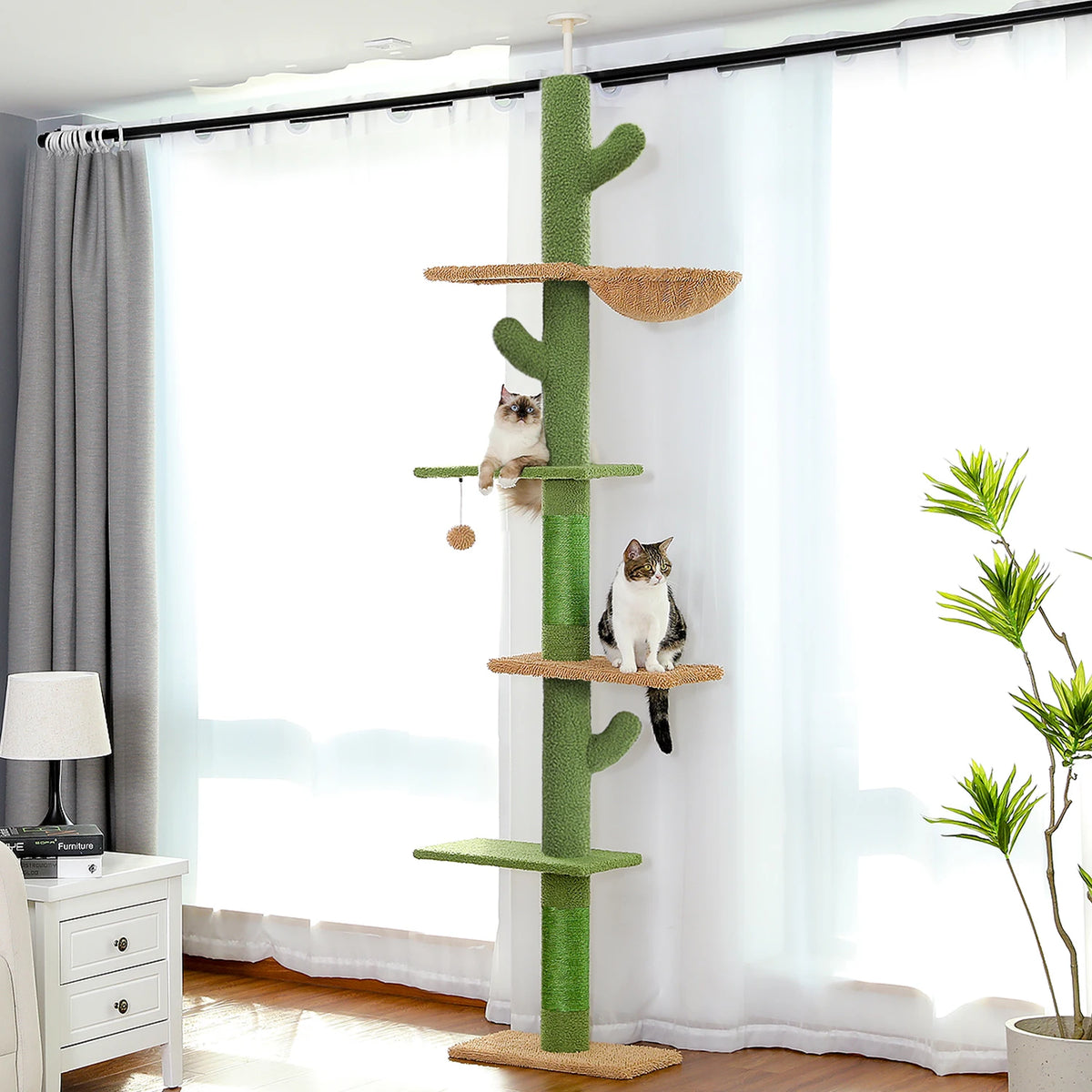 PEQULTI Cat Tower With Sisal Scratching Post And Hammock