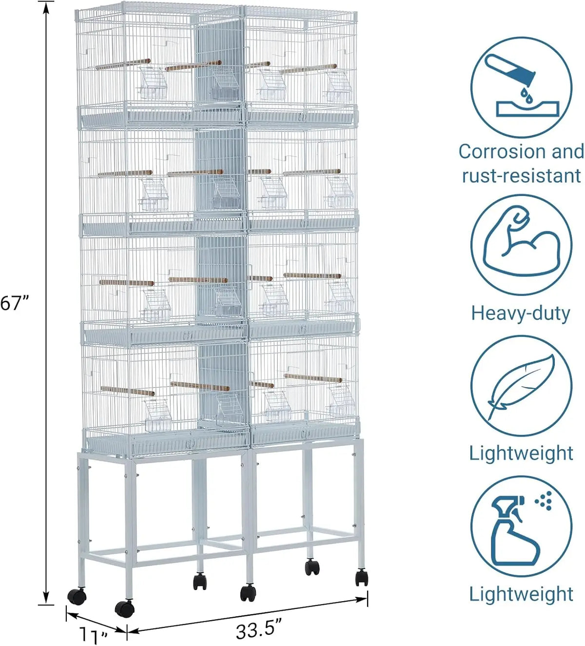 Stackable Flight Birdcage With Storage Shelf And Locking Casters