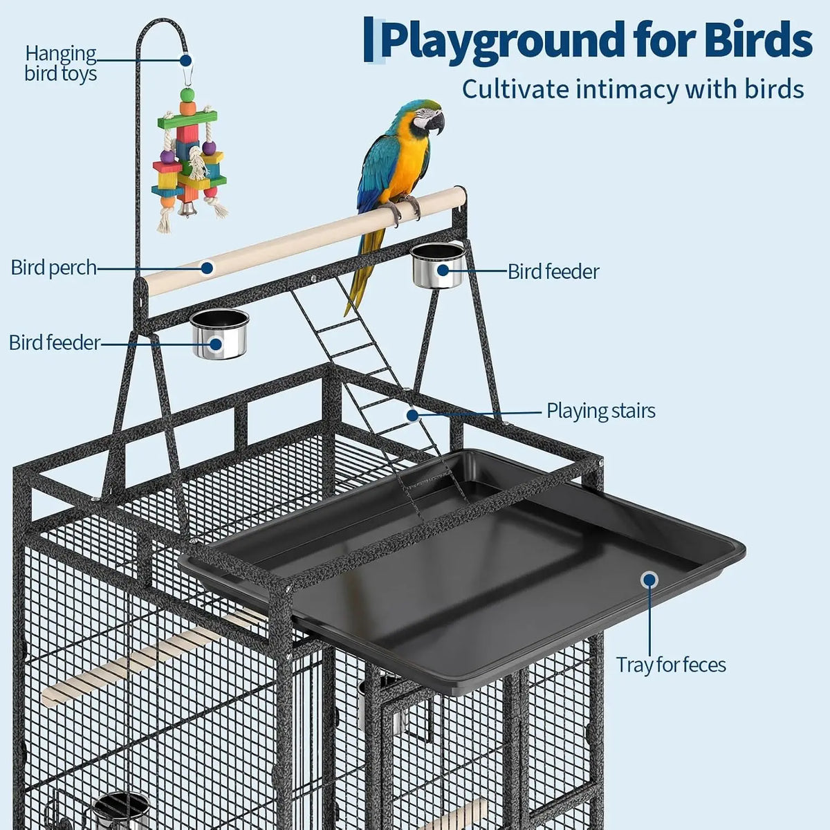 Large Metal Bird Cage With Stand For Parrots And Cockatiels