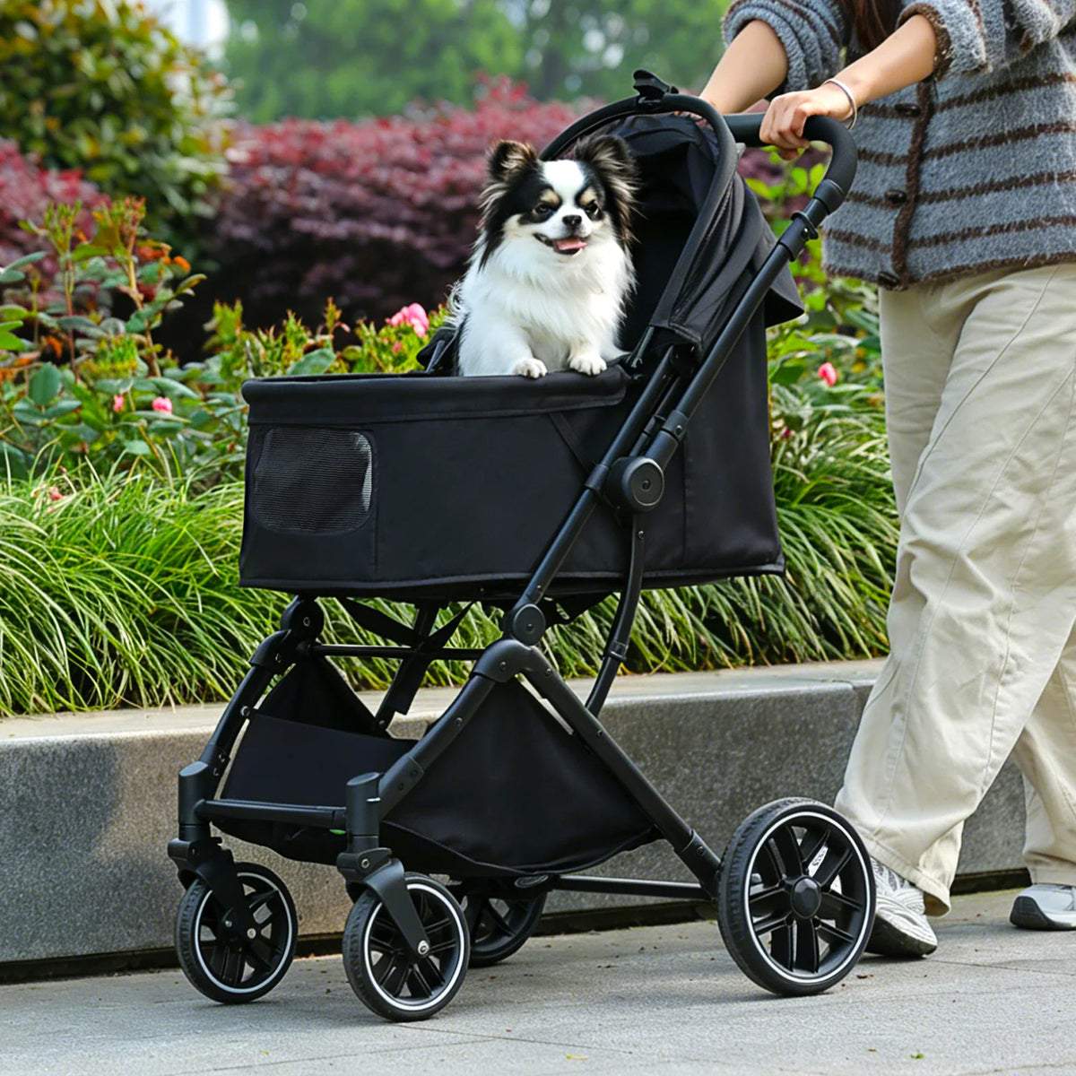 PAWZ Road Foldable Pet Stroller With Reversible Handle And Storage