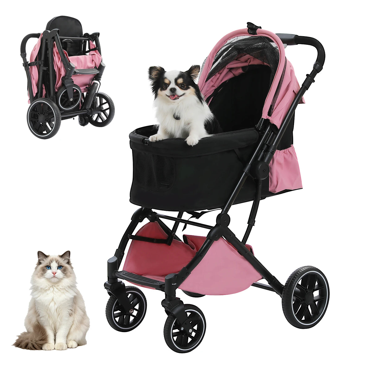 PAWZ Road Foldable Pet Stroller With Reversible Handle And Storage
