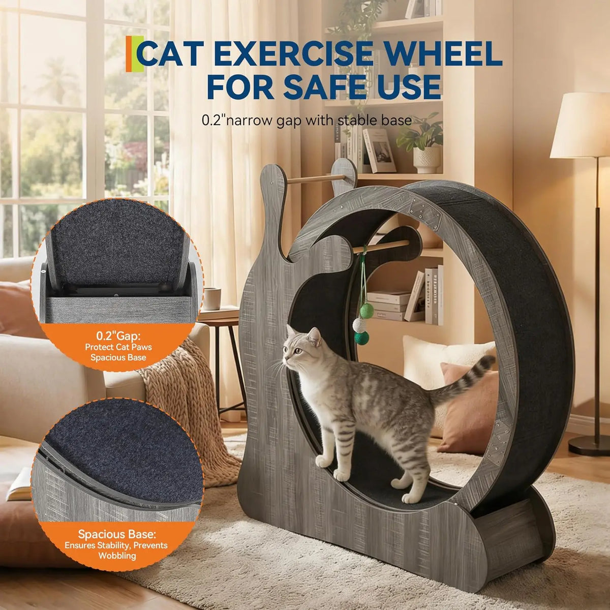 HiMISS Wooden Cat Exercise Wheel With Quiet Treadmill And Scratcher