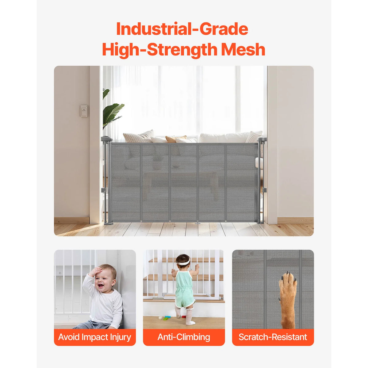 SucceBuy Adjustable Retractable Baby And Pet Safety Gate