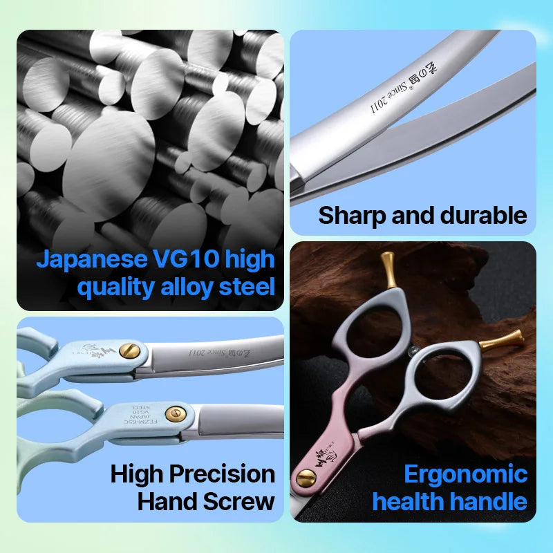 Fenice VG10 Steel Curved Dog Grooming Shears for Professional Cutting