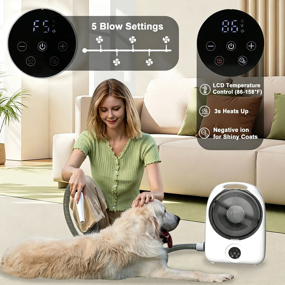 Professional 5 In 1 Pet Grooming Vacuum Dryer Trimmer Kit