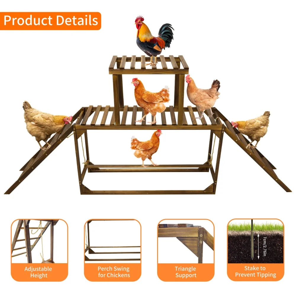 Solid Wood Chicken Perch With Swing Ladder Roosting Bar