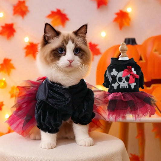 Halloween Skull Pattern Tulle Dress Pet Pirate Costume For Dogs And Cats