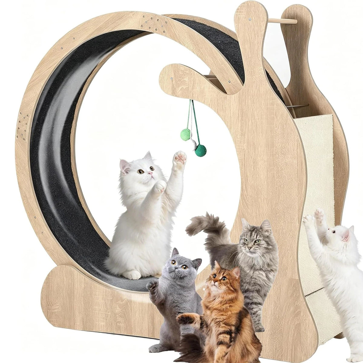 HiMISS Wooden Cat Exercise Wheel With Quiet Treadmill And Scratcher