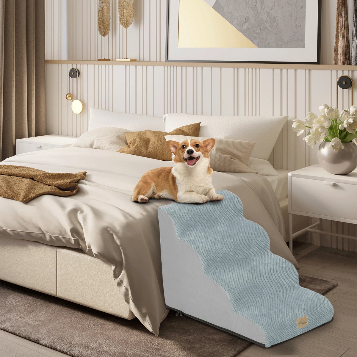 Portable Pet Stairs Featuring Removable Non Slip Cover