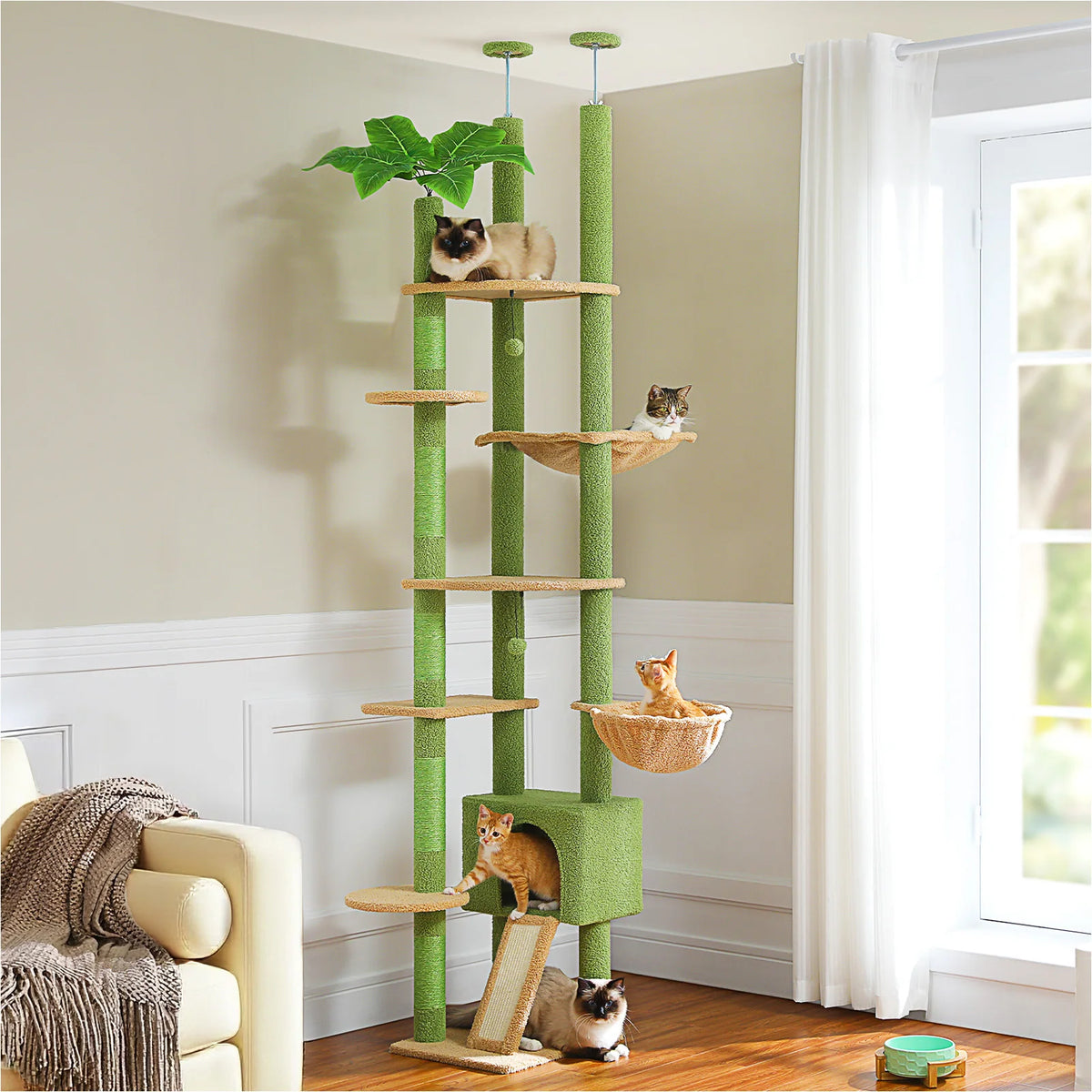 PEQULTI Cat Tower With Sisal Scratching Post And Hammock